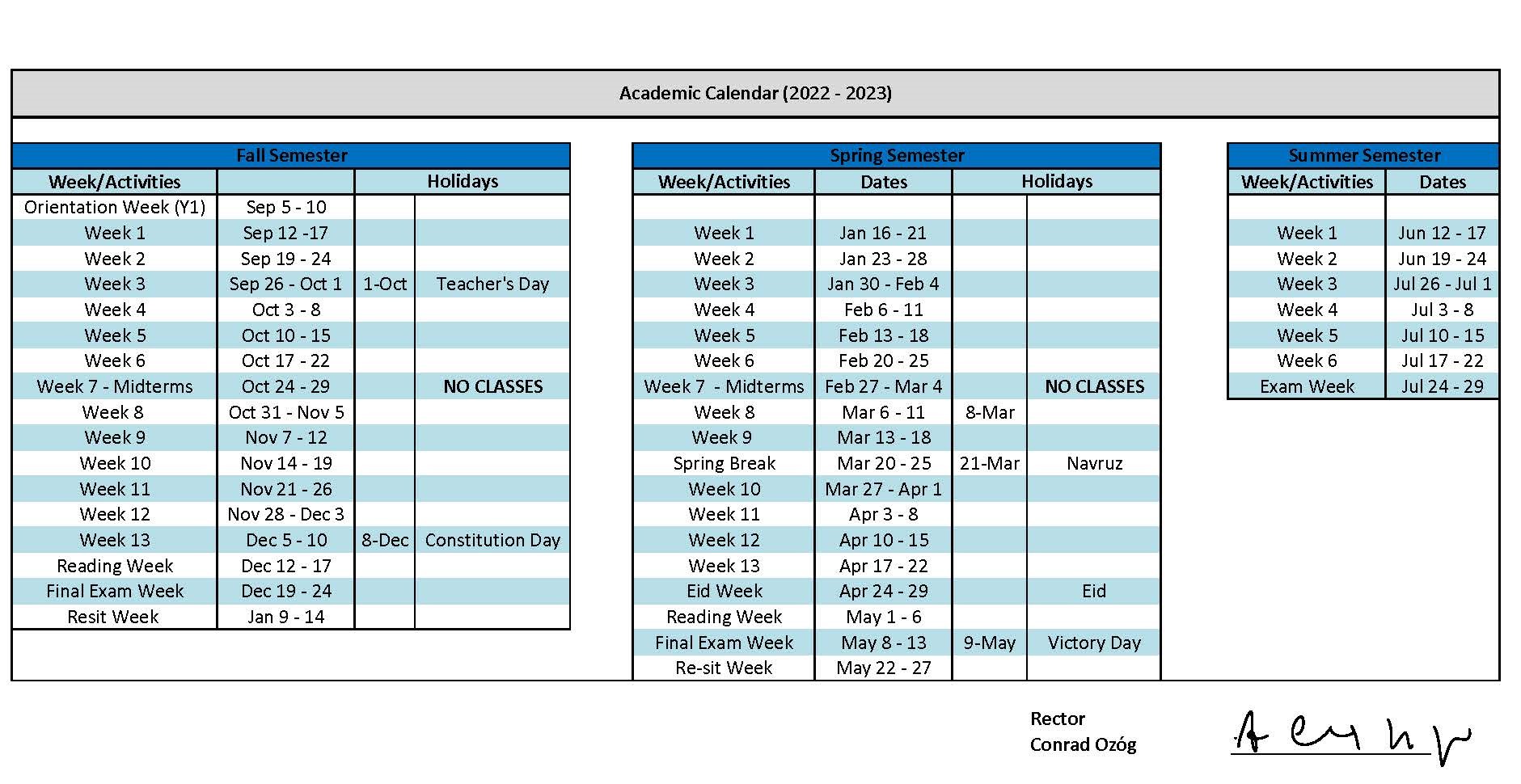 Academic calendar BMU
